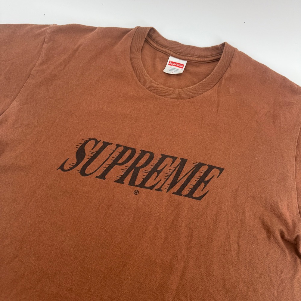 Authentic Supreme Mens Brown Graphic Logo T-Shirt Large Made in USA Streetwear